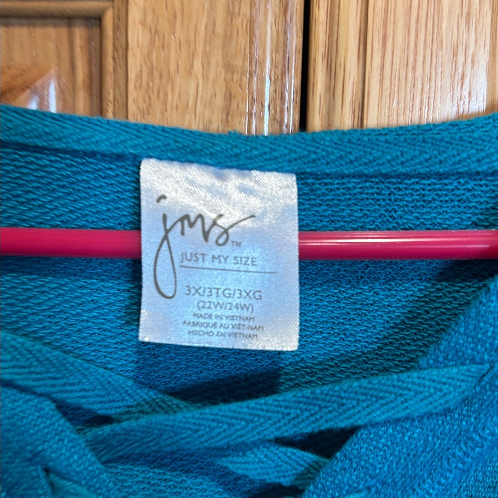 Just My Size hooded lightweight long sleeve sweatshirt. Pretty teal color. 3X - Picture 2 of 3